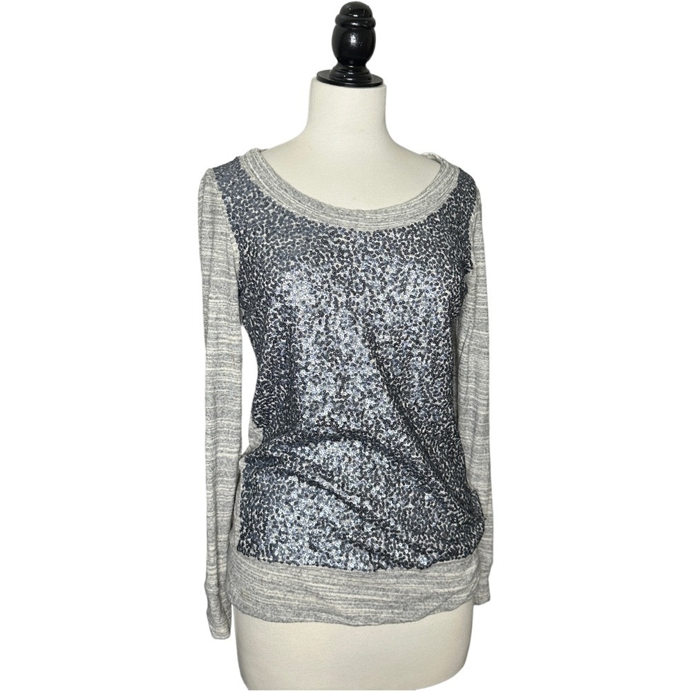 Black Label J. Crew Collection Sequin Front Soft Stretchy Long Sleeve Top S